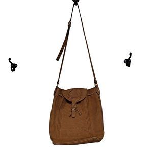 Vintage Purse Elephant Leather Cognac Soft Suede Crossbody Drawstring Adjustable